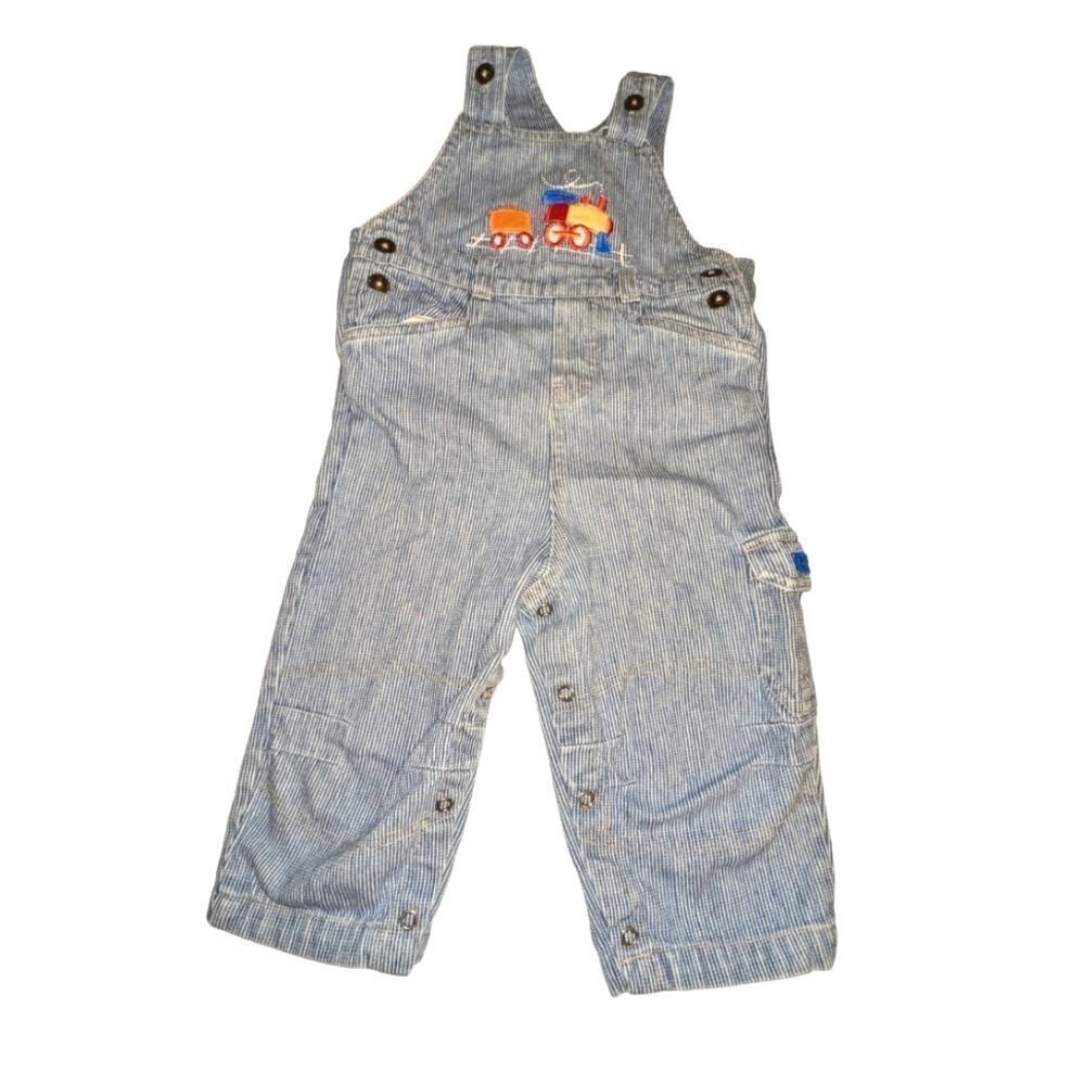 UR IT vintage blue & white railroad striped denim‎ overalls  train theme 🚂